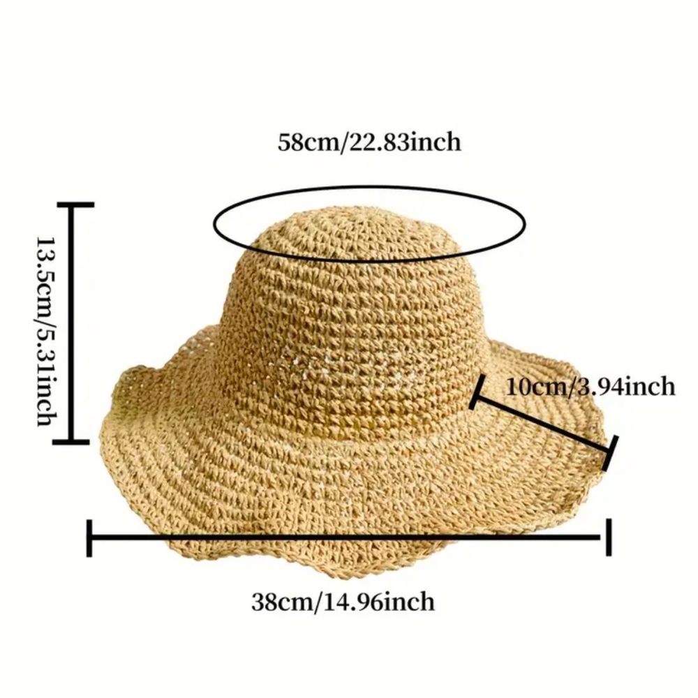 FINAL PRICE ❤️🔥 RAFFIA ❤️🔥 SCALLOPED EDGE BEACH HAT NWT - Picture 6 of 12